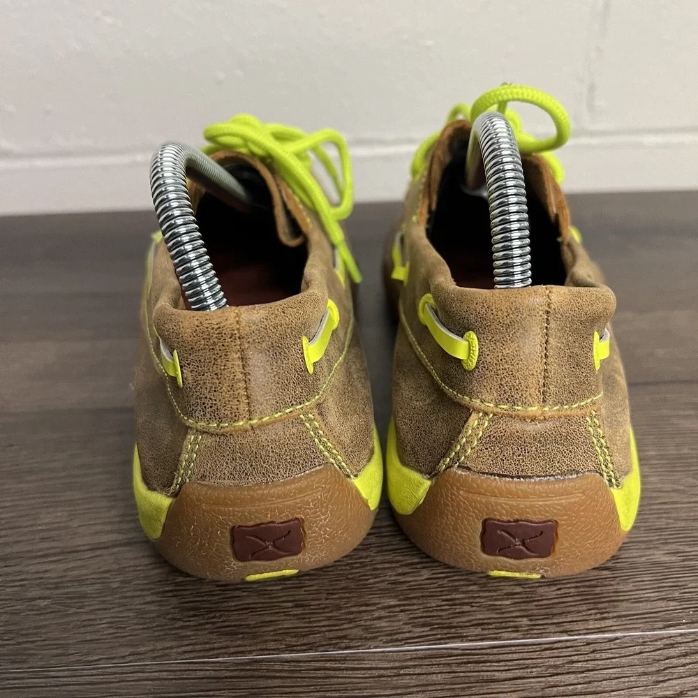 Twisted X Womens Driving Boat Shoes Brown Yellow Lace Up Moc Toe Leather 7.5M